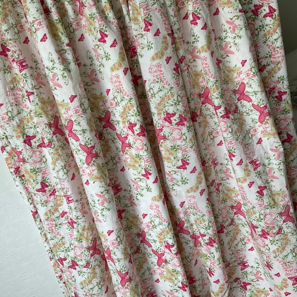 Elena Brunelli Curtain Panel Set (2) Rod Pocket Drapery Butterfly Pink Green - Picture 2 of 12